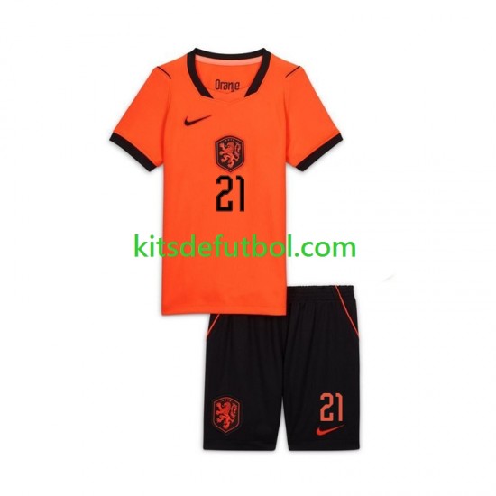 Equipación completa Niño World Cup 2026 Países Bajos Frenkie de Jong 21 Camiseta de visitante Manga Corta