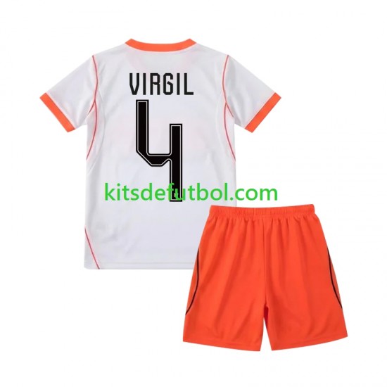 Equipación completa Niño World Cup 2026 Países Bajos Virgil van Dijk 4 Camiseta de visitante Manga Corta