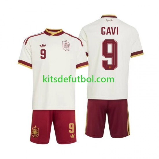 Equipación completa Niño World Cup 2026 España Gavi 9 Camiseta de visitante Manga Corta