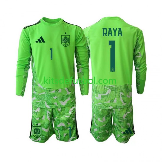 Equipación completa Niño World Cup 2026 España Portero David Raya 1 6th Green color Camiseta Manga Larga