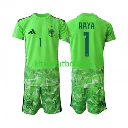 Equipación completa Niño World Cup 2026 España Portero David Raya 1 6th Green color Camiseta Manga Corta