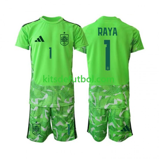 Equipación completa Niño World Cup 2026 España Portero David Raya 1 6th Green color Camiseta Manga Corta