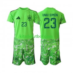 Equipación completa Niño World Cup 2026 España Portero Unai Simon 23 6th Green color Camiseta Manga Corta