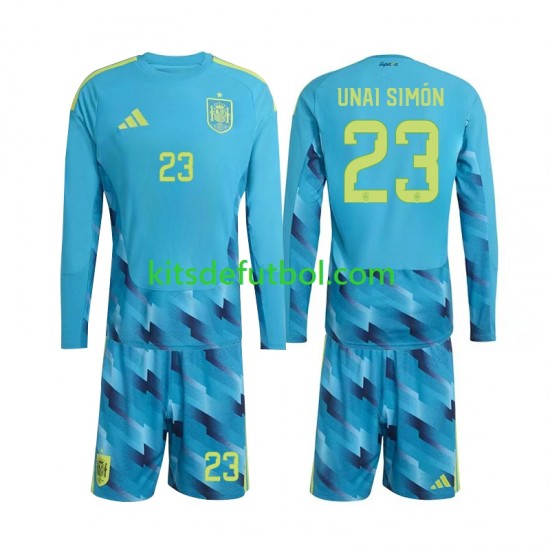 Equipación completa Niño World Cup 2026 España Portero Unai Simon 23 Camiseta de local Manga Larga