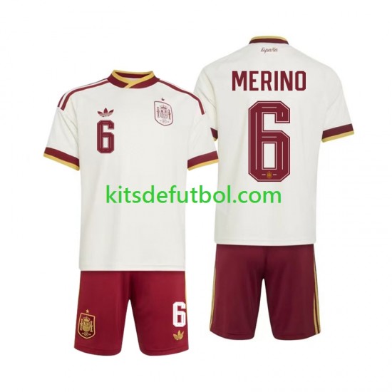 Equipación completa Niño World Cup 2026 España Mikel Merino 6 Camiseta de visitante Manga Corta