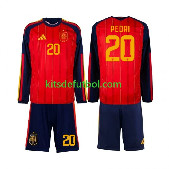 Equipación completa Niño World Cup 2026 España Pedri 20 Camiseta de local Manga Larga