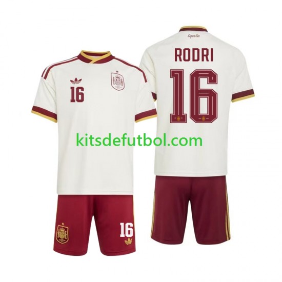 Equipación completa Niño World Cup 2026 España Rodri 16 Camiseta de visitante Manga Corta