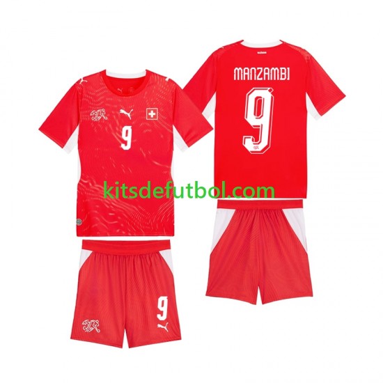 Equipación completa Niño World Cup 2026 Suiza Johan Manzambi 9 Camiseta de local Manga Corta