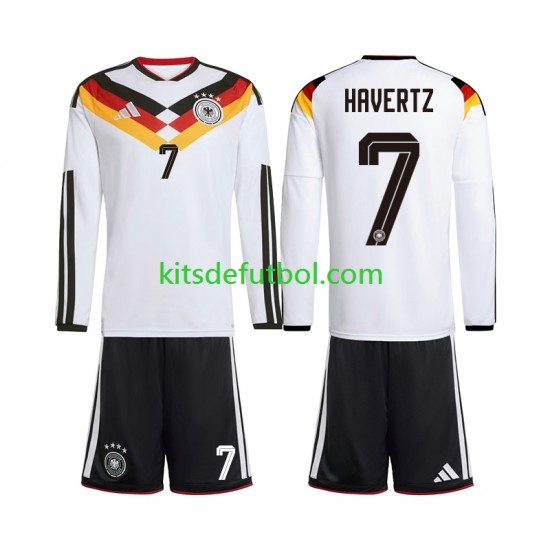 Equipación completa Niño Alemania Kai Havertz 7 World Cup 2026 Camiseta de local Manga Larga
