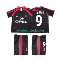 Equipación completa Niño AC Milan INZAGHI 9 Retro 2000 2001 Camiseta alternativa Manga Corta