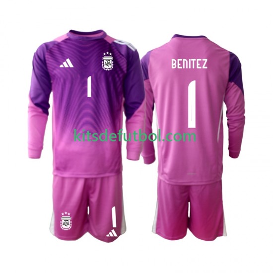 Equipación completa Niño Argentina Portero Walter Daniel Benitez 1 2025 Camiseta de local Manga Larga