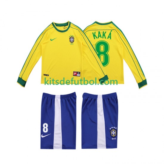 Equipación completa Niño Brasil KAKA 8 Retro 1998 Camiseta de local Manga Larga