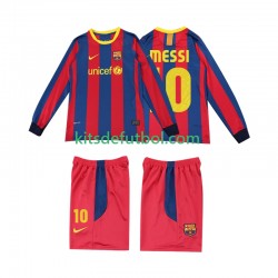 Equipación completa Niño FC Barcelona Lionel Messi 10 Retro 2010 2011 Camiseta de local Manga Larga