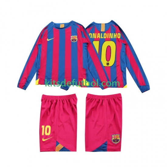 Equipación completa Niño FC Barcelona RONALDINHO 10 Retro 2005 2006 Camiseta de local Manga Larga