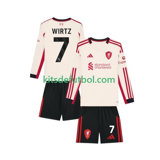 Equipación completa Niño Liverpool Florian Wirtz 7 Camiseta de visitante 2025-2026 Manga Larga