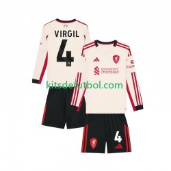 Equipación completa Niño Liverpool Virgil van Dijk 4 Camiseta de visitante 2025-2026 Manga Larga