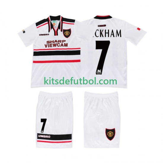 Equipación completa Niño Manchester United BECKHAM 7 Retro 1998 Camiseta de visitante Manga Corta