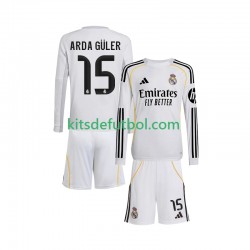 Equipación completa Niño Real Madrid Arda Guler 15 Camiseta de local 2025-2026 Manga Larga