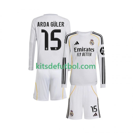 Equipación completa Niño Real Madrid Arda Guler 15 Camiseta de local 2025-2026 Manga Larga