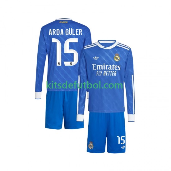 Equipación completa Niño Real Madrid Arda Guler 15 Camiseta alternativa 2025-2026 Manga Larga