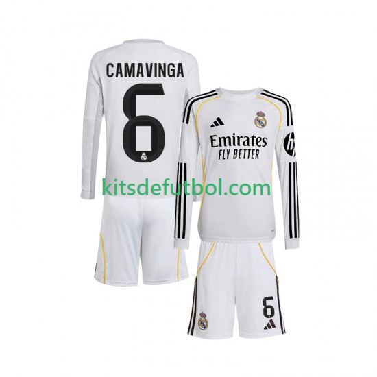 Equipación completa Niño Real Madrid Camavinga 6 Camiseta de local 2025-2026 Manga Larga