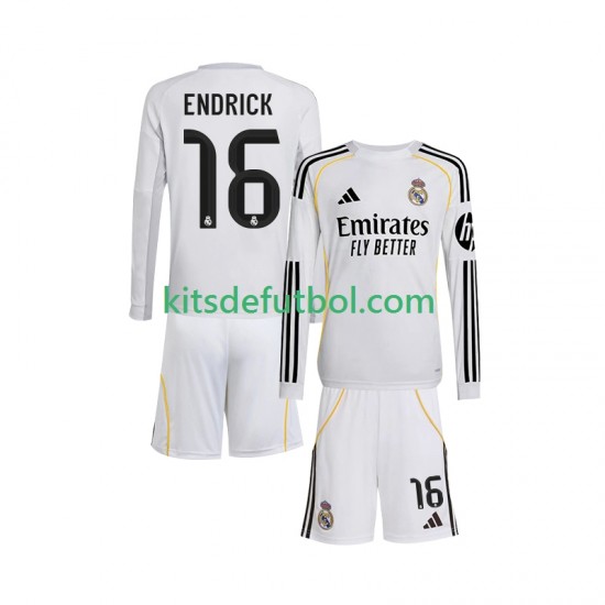 Equipación completa Niño Real Madrid Endrick 16 Camiseta de local 2025-2026 Manga Larga