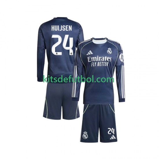 Equipación completa Niño Real Madrid Huijsen 24 Camiseta de visitante 2025-2026 Manga Larga