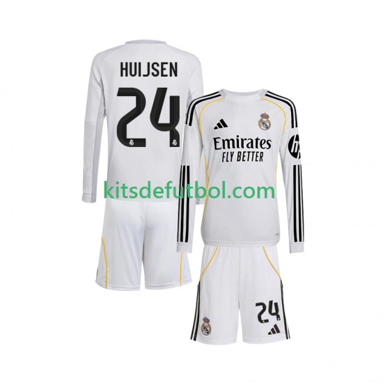Equipación completa Niño Real Madrid Huijsen 24 Camiseta de local 2025-2026 Manga Larga