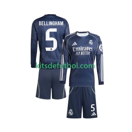 Equipación completa Niño Real Madrid Jude Bellingham 5 Camiseta de visitante 2025-2026 Manga Larga