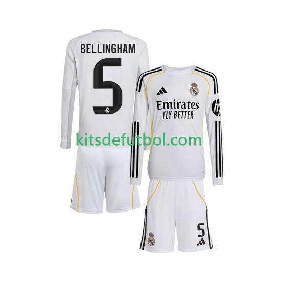 Equipación completa Niño Real Madrid Jude Bellingham 5 Camiseta de local 2025-2026 Manga Larga