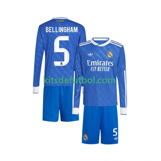 Equipación completa Niño Real Madrid Jude Bellingham 5 Camiseta alternativa 2025-2026 Manga Larga