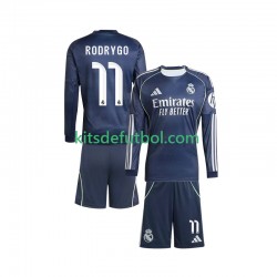 Equipación completa Niño Real Madrid Rodrygo 11 Camiseta de visitante 2025-2026 Manga Larga