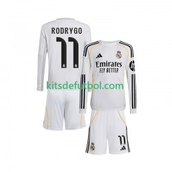Equipación completa Niño Real Madrid Rodrygo 11 Camiseta de local 2025-2026 Manga Larga