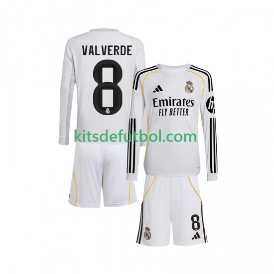Equipación completa Niño Real Madrid Valverde 8 Camiseta de local 2025-2026 Manga Larga
