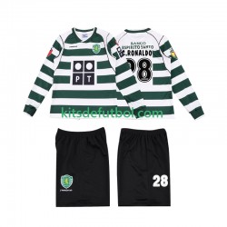 Equipación completa Niño Sporting CP Cristiano Ronaldo 28 Retro 2001 2003 Camiseta de local Manga Larga